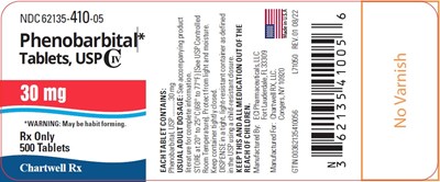 image description - phenobarbital tablets 30mg 500s bottle label
