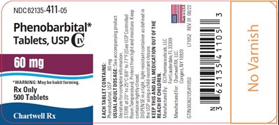 image description - phenobarbital tablets 60mg 500s bottle label