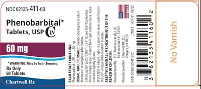 image description - phenobarbital tablets 60mg 60s bottle label