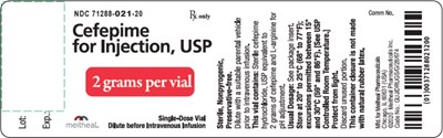 Principal Display Panel – Cefepime for Injection, USP 2 gram Vial Label - cef0x 0000 03