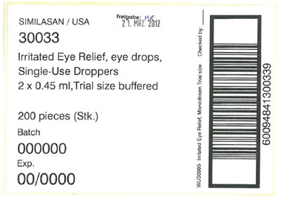 Similasan / Usa 30033 Irritated Eye Relief, Eye Drops, Single-use Droppers 2 X 0.45 mL, Trial Size Buffered 200 Pieces (stk.) Batch 000000 Exp. 00/0000 (Irritated Eye Relief Trial Size 2)