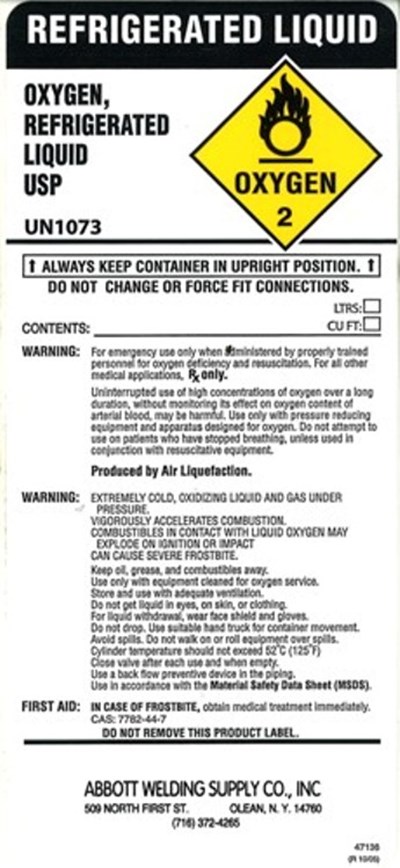 Oxygen Refrigerated Liquid Label (Oxygen2)