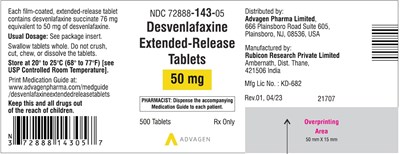 desvenlafaxine-tablets-50mg-500s-label.jpg Desvenlafaxine Extended-Release Tablets 50 mg - NDC 72888-143-05 - 500 Tablets Label - desvenlafaxine tablets 50mg 500s label